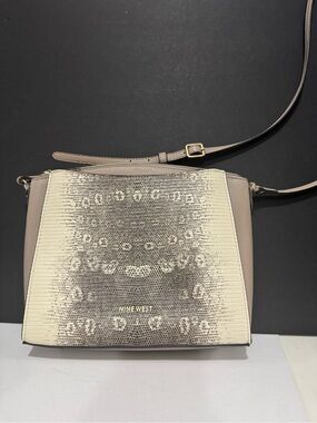 Nine West Taupe and Cream Snake-Print Crossbody Bag